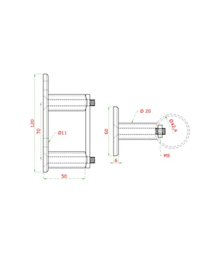 Úchyt na boční kotvení sloupu ø 42,4 mm, (kotevní deska 120x60x10 mm), leštěná nerez / AISI304 - slide 1