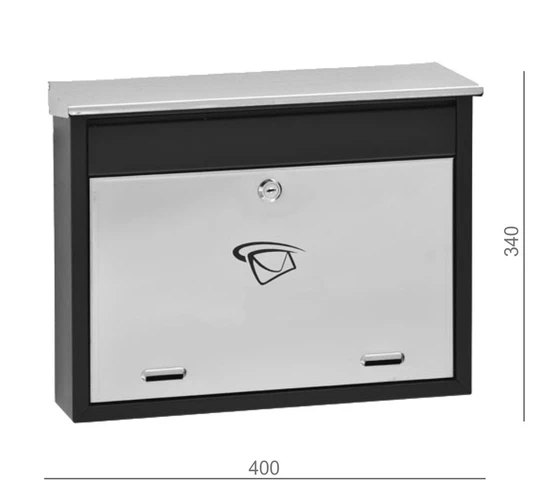 Schránka poštovní (400x340x100mm) nerez/černá, max. 10 formát listu: C4, leštěná nerez /AISI430