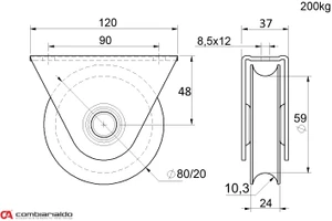 Vodiace koliesko ø 80mm s oporou Combi Arialdo, pre profil C902/20, nosnosť 200kg - slide 1