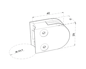 Svorka skla na trubku ø 33.7mm (40x29x18mm) pre sklo 6-8.76mm, brúsená nerez K320 /AISI304, balenie neobsahuje gumičky na sklo - slide 1