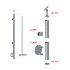 Nerezový sloup, boční kotvení, výplň: sklo, levý, vrch nastavitelný (ø42,4x2 mm), broušená nerez K320 / AISI304 - slide 2