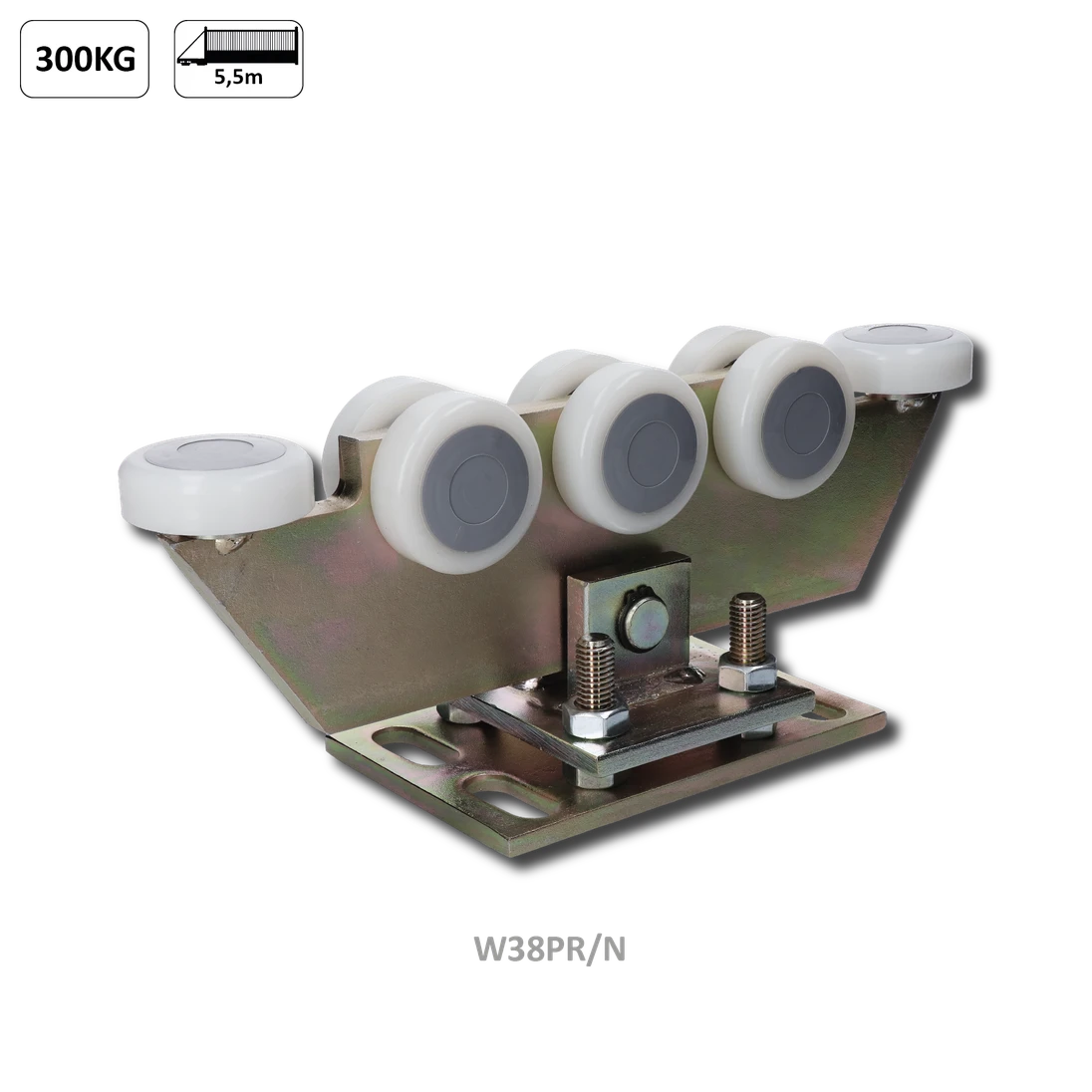 Vozík regulovatelný pro C-profil 70x70x4 mm, polyamidová kolečka  8 ks, žlutý zinek, pro bránu do 300 kg otvor do 5,5 m