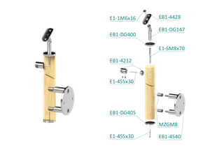 drevený stĺp, bočné kotvenie, 5 radový, priechodný, vonkajší, vrch nastaviteľný (ø 42mm), materiál: buk, brúsený povrch bez náteru - slide 2