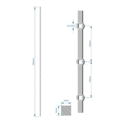 Tyč 2m, opískovaná, profil 16mm, rozteč 125mm, oko 16mm