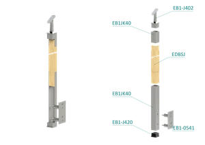 dřevěný sloup, boční kotvení, bez výplně, vršek nastavitelný (40x40mm), materiál: buk, broušený povrch s nátěrem BORI (bezbarvý) - slide 1