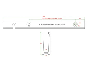 Hliníkový kotevní profil pro sklo 12-22 mm, vrchní kotvení. Bez příslušenství, povrchová úprava brus, cena za délku 2500 mm - slide 1