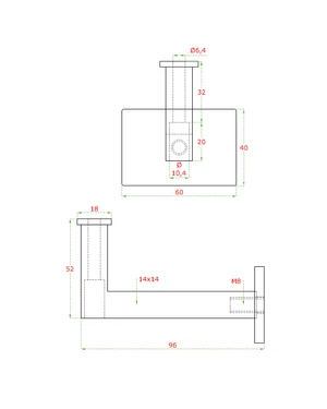 DOPREDAJ! Držiak madla na stenu (52x96mm), brúsená nerez K320 /AISI304 - slide 1