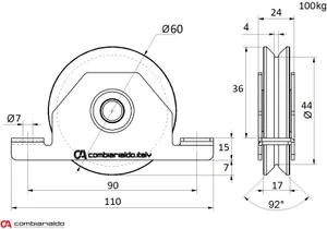 Kolečko ø 60mm pro zapuštění do jeklu, V profil, nosnost 100 kg - slide 1