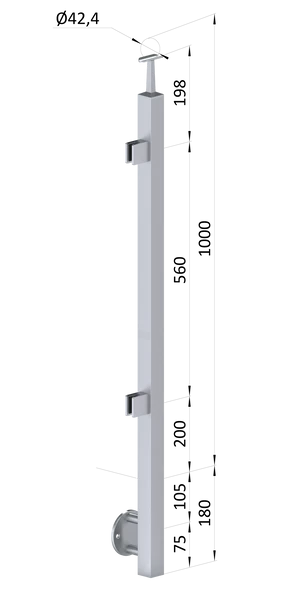 nerezový stĺp, bočné kotvenie, výplň: sklo, ľavý, vrch pevný (40x40mm), brúsená nerez K320 /AISI304 - slide 0