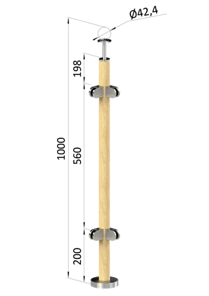 Drevený stĺp, vrchné kotvenie, výplň: sklo, rohový: 90° - slide 0
