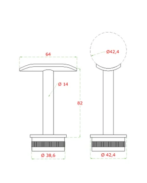 Držák madla  ø42.4mm narážecí pevný, broušená AISI316 - slide 1
