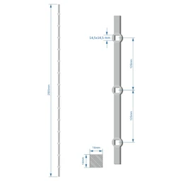 tyč 2m opieskovaná, profil 14mm, rozteč 125mm, oko 14,5mm