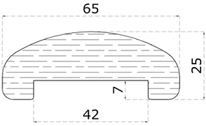 Dřevěný profil (65x25 mm /L:3000 mm), materiál: buk, broušený povrch bez nátěru, balení: PVC fólie, průběžný materiál - slide 1