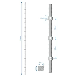 Tyč 2m, opískovaná, profil 12mm, rozteč 120mm, oko 12,5mm