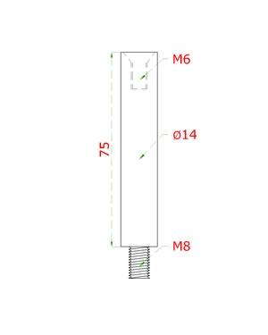 Čep (vnější závit M8 - vnitřní závit M6, ø 14 mm, L: 75 mm), broušená nerez K320 / AISI304 - slide 1