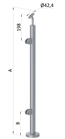 nerezový stĺp, vrchné kotvenie, výplň: sklo, ľavý, vrch nastaviteľný (ø 42.4x2mm), brúsená nerez K320 /AISI316