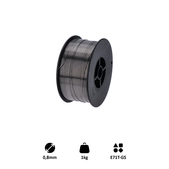 drôt zvárací FLUX - 0.8mm, 1kg, Metóda: MIG (Flux / FCAW) , Priemer cievky: 100 mm , Vnútorný priemer: 17 mm