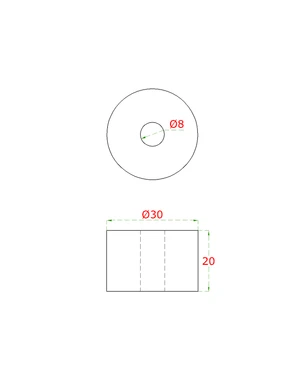 Prechod na vymedzenie vzdialenosti, ø 30mm /ø 8mm /L: 20mm, brúsená nerez K320 /AISI304, bal: 1ks - slide 1