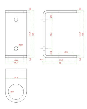 Úchyt na boční kotvení sloupu ø42,4 mm, (kotvící plotna 130x60x6 mm), broušená nerez K320 / AISI304 - slide 2