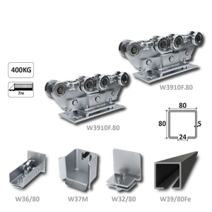 samonosný systém 80x80x5mm posuvnej brány do 400kg/7m otvor (W39/80Fe 6m čierný profil, 2x W3910F.80, 1x W36/80, 1x W37M, 1x w32/80) - slide 0