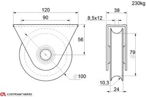 Kladka ø 100 mm s oporou Combi Arialdo, C902/20  profil, nosnost 230 kg - slide 1