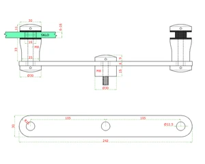 bočné kotvenie na sklo 6-16mm (ploché), dve bodové svorky skla ø 30mm, brúsená nerez K320 /AISI304/, balenie obsahuje gumičky na sklo - slide 1