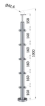 Nerezový sloup, vrchní kotvení, 5 řadový, rohový: 90°, vrch pevný (ø42,4x2 mm), broušená nerez K320 / AISI304