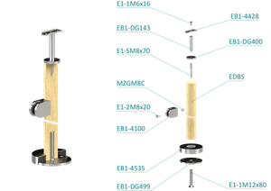 drevený stĺp, vrchné kotvenie, výplň: sklo, ľavý, vrch pevný (ø 42mm), materiál: buk, brúsený povrch s náterom BORI (bezfarebný) - slide 2