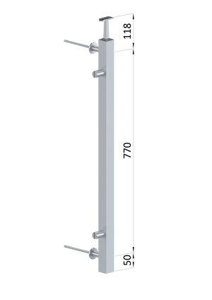 nerezový stĺp, bočné kotvenie, výplň: plech, ľavý, vrch pevný, (40x40x2.0mm), brúsená nerez K320 /AISI304 - slide 1