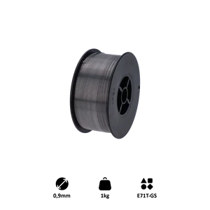 drôt zvárací FLUX - 0.9mm, 1kg, Metóda: MIG (Flux / FCAW) , Priemer cievky: 100 mm , Vnútorný priemer: 17 mm - slide 0