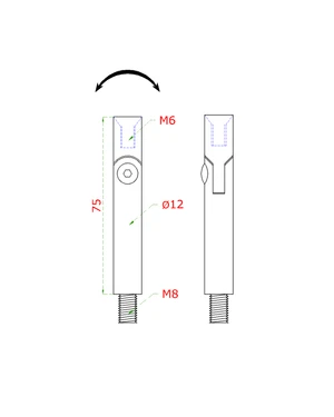 Čep s kloubem (vnější závit M8 - vnitřní závit M6, ø 12 mm, L: 75 mm), broušená nerez K320 / AISI304 - slide 1