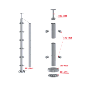 nerezový stĺp, vrchné kotvenie, 6 radový, rohový: 90°, vrch pevný (ø 42.4x2mm), brúsená nerez K320 /AISI304 - slide 2