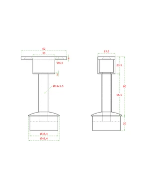 Držiak LED madla pevný (14x1.5x64.5mm), na madlo EB1-HM42, EB1-JHM40 a EB1-JHM60x40, brúsená nerez K320/AISI304 - slide 3