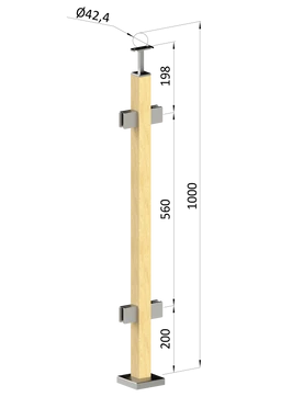 drevený stĺp, vrchné kotvenie, výplň: sklo, priechodný, vrch pevný (40x40mm), materiál: buk, brúsený povrch s náterom BORI (bezfarebný)
