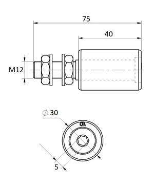 Nylonový vodiaci valček ø30, H-40mm, závit M12 pre horné vedenie posuvnej brány - slide 1