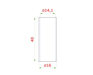 Spoj priamy 40mm ø16mm, na trubku ø14mm dutý materiál,  brúsená nerez K320 /AISI304 - slide 1