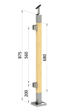 drevený stĺp, vrchné kotvenie, výplň: sklo, ľavý, vrch nastaviteľný (40x40mm), materiál: buk, brúsený povrch s náterom BORI (bezfarebný)