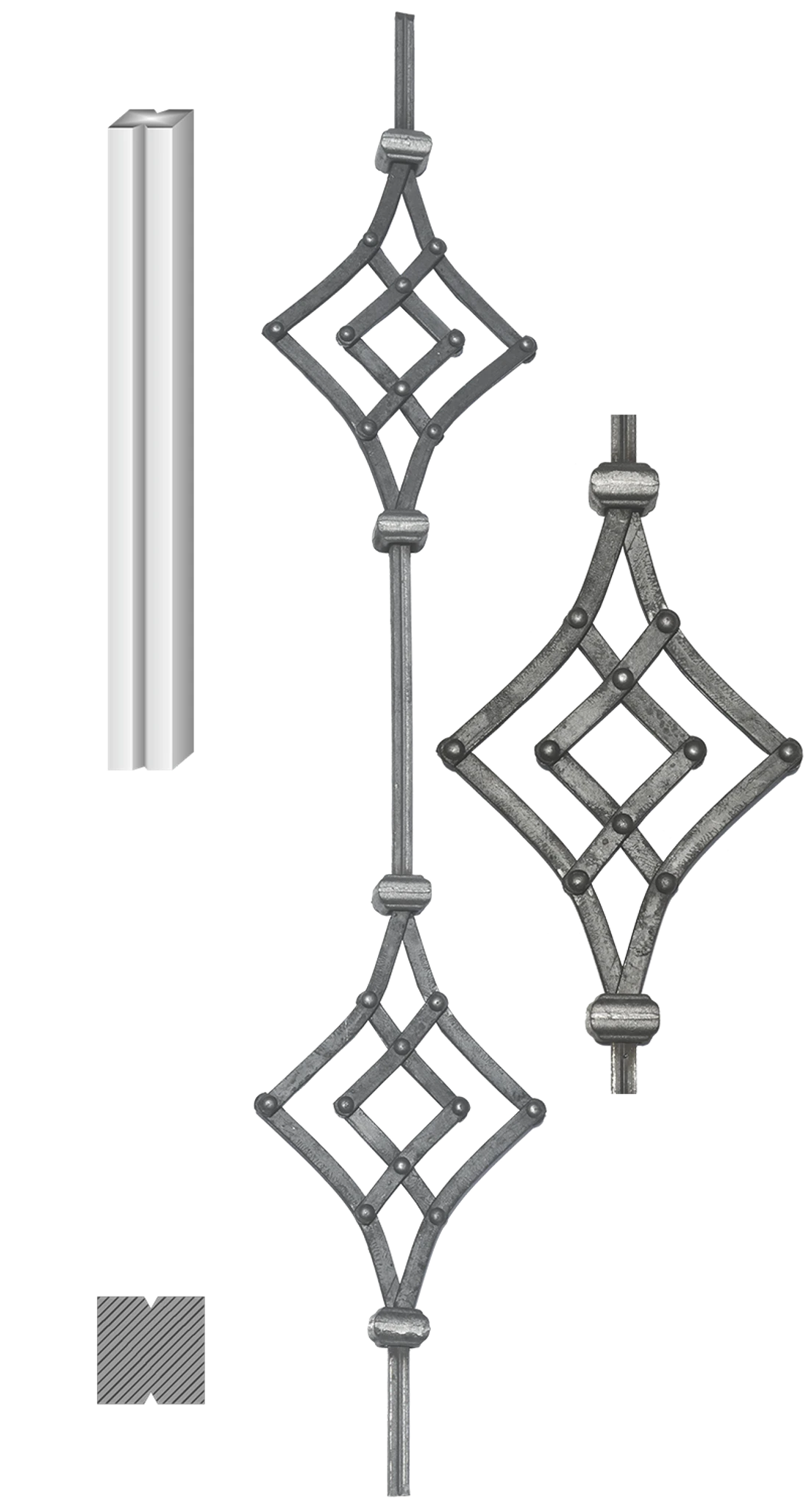 DOPRODEJ Tyč 950x180mm, tloušťka 12x12mm, ornament nýtovaný 12x6mm