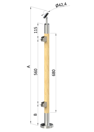 dřevěný sloup, vrchní kotvení, výplň: sklo, levý, vrch nastavitelný (ø 42mm), materiál: buk, broušený povrch s nátěrem BORI (bezbarvý) - slide 0