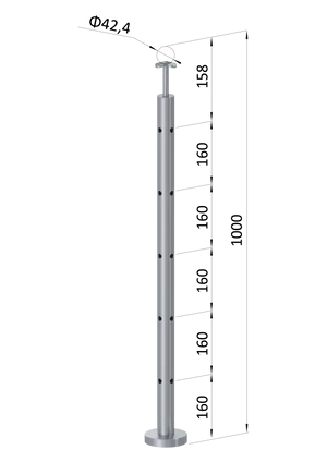 Nerezový sloup, vrchní kotvení, 5 děrový rohový: 90°, vrch pevný (ø42,4x2 mm), broušená nerez K320 / AISI316 - slide 0