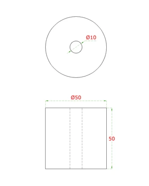 Přechod na vymezení vzdálenosti, ø 50mm /ø 10mm /L: 50mm, broušená nerez K320 /AISI304, bal: 1ks - slide 1