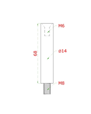 čap (vonkajší závit M8 - vnútorný závit M6, ø 14mm, L: 68mm), brúsená nerez K320 /AISI304 - slide 1