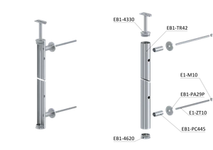 Nerezový sloup na francouzsky balkón, boční kotvení, 5 dírový, pravý, vrch pevný, (ø 42.4x2 mm), broušená nerez K320 /AISI304 - slide 3