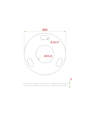 Kotvící plotna (ø80 mm) na trubku ø 33,7 mm (otvor ø33,8 mm), bez povrchové úpravy / AISI304 - slide 1