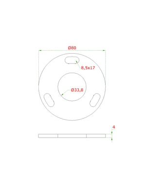 Kotviaca platňa (ø80x4mm) na trubku ø 33.7mm (otvor ø33.8mm), bez povrchovej úpravy /AISI304 - slide 1