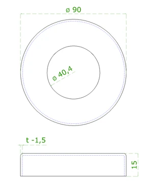 kryt príruby (ø 90x15mm) na trubku ø 40.0mm, otvor ø 40.4mm, brúsená nerez K320 /AISI304 - slide 1