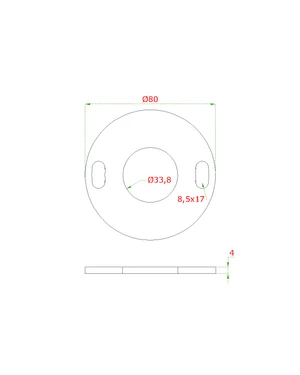 Kotvící plotna (ø80 mm) na trubku ø33,7 mm (otvor ø33,8 mm), bez povrchové úpravy / AISI304 - slide 1