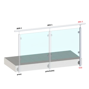 nerezový stĺp, bočné kotvenie, výplň: sklo, ľavý, vrch pevný (40x40mm), brúsená nerez K320 /AISI304 - slide 1