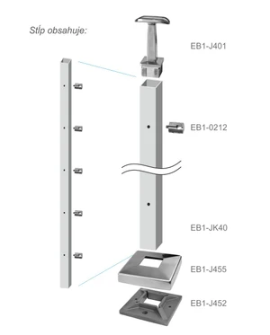 Nerezový sloup, vrchní kotvení, 5řadový průchozí - slide 3
