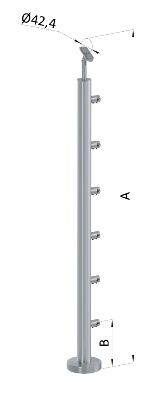 nerezový stĺp, vrchné kotvenie, 6 radový priechodný, vrch nastaviteľný (ø 42.4x2mm), brúsená nerez K320 /AISI316